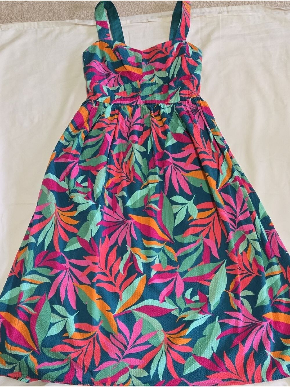 J. Crew Tropical Leaf Print Sundress - Teal, Pink & Orange